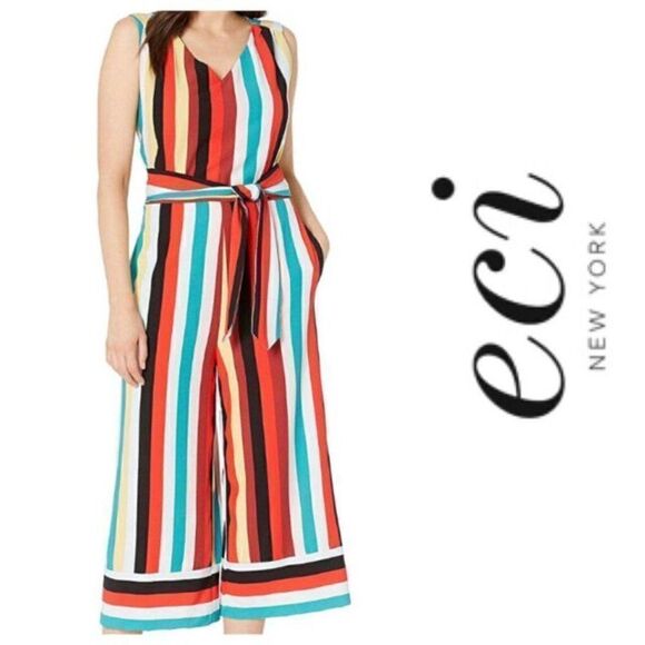 ECI Striped Cropped Jumpsuit- Small - Picture 1 of 11